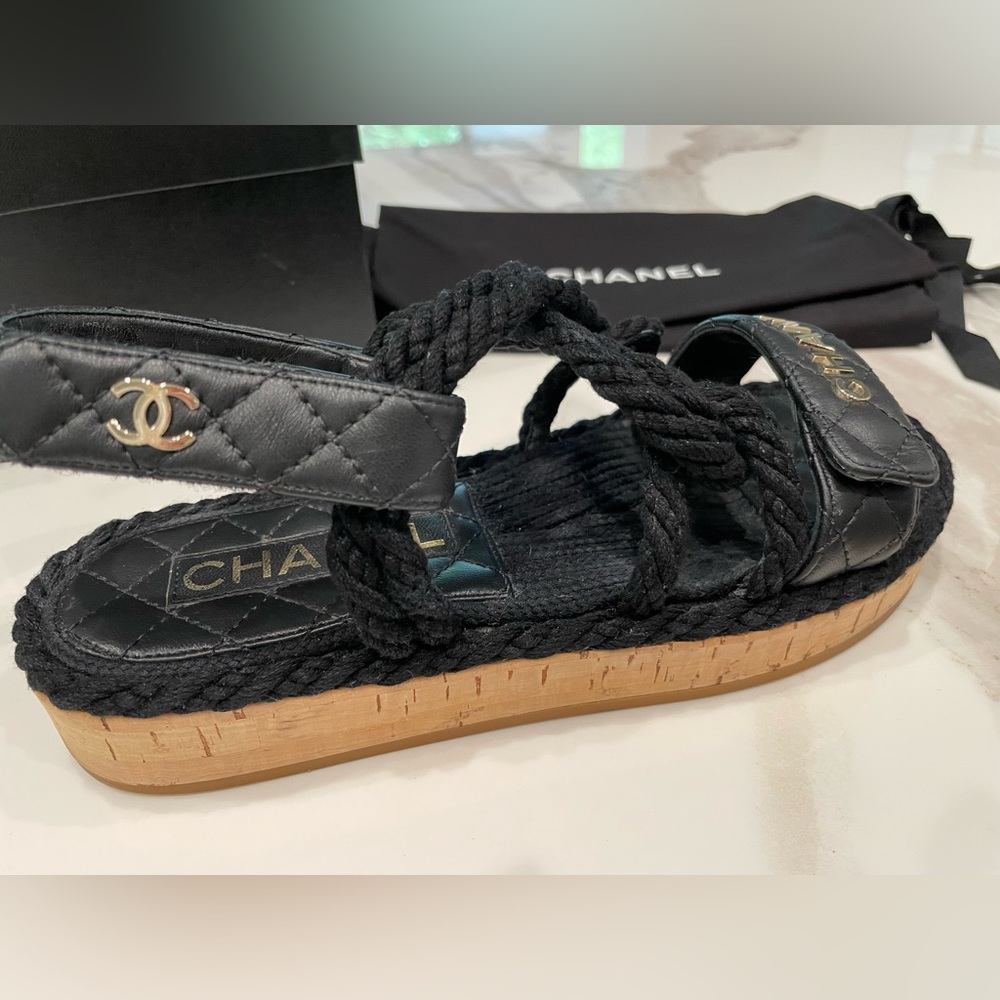 Chanel Black Rope and Quilted Leather Sandals Size 5 - Picture 9 of 12